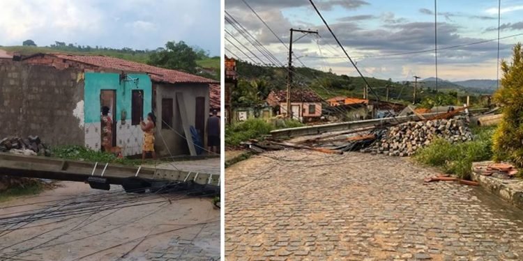 Chuva com ventania arranca telhados, derruba poste, árvores e muros em Ipiaú-BA